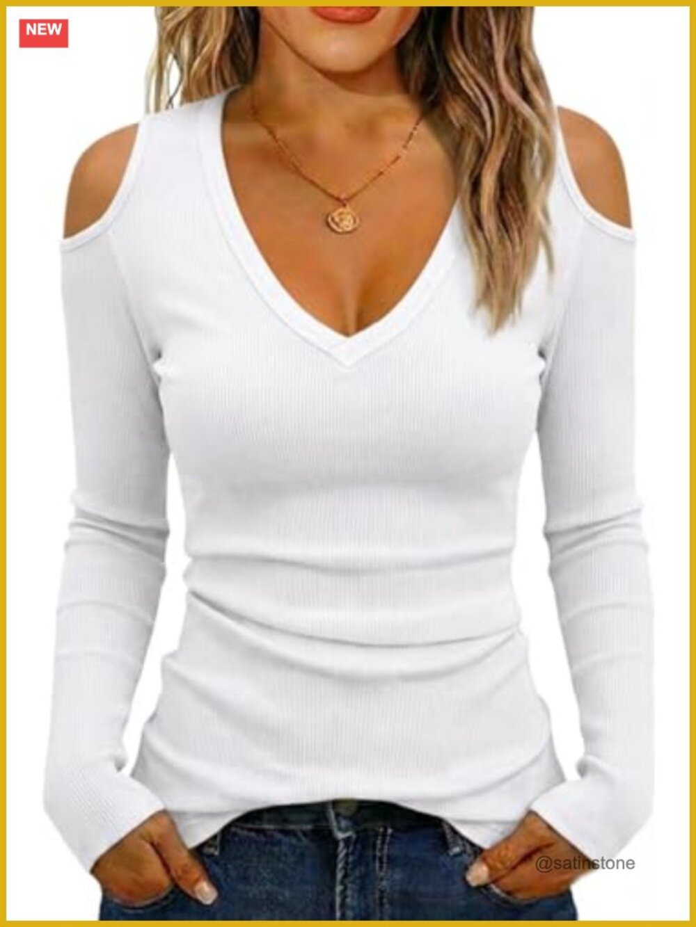 Women V Neck Cold Shoulder Ribbed Slim Fit Long Sleeve Tunic Top Fall